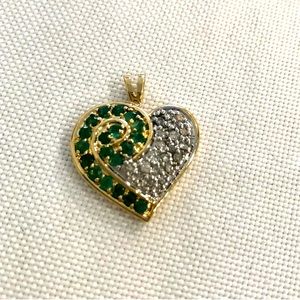 14k Genuine Diamond & Emerald Heart Pendent
